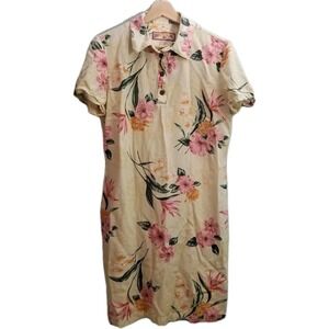 Caribbean Joe Hawaiian Dress Yellow Floral Women's Size Large 🌼
